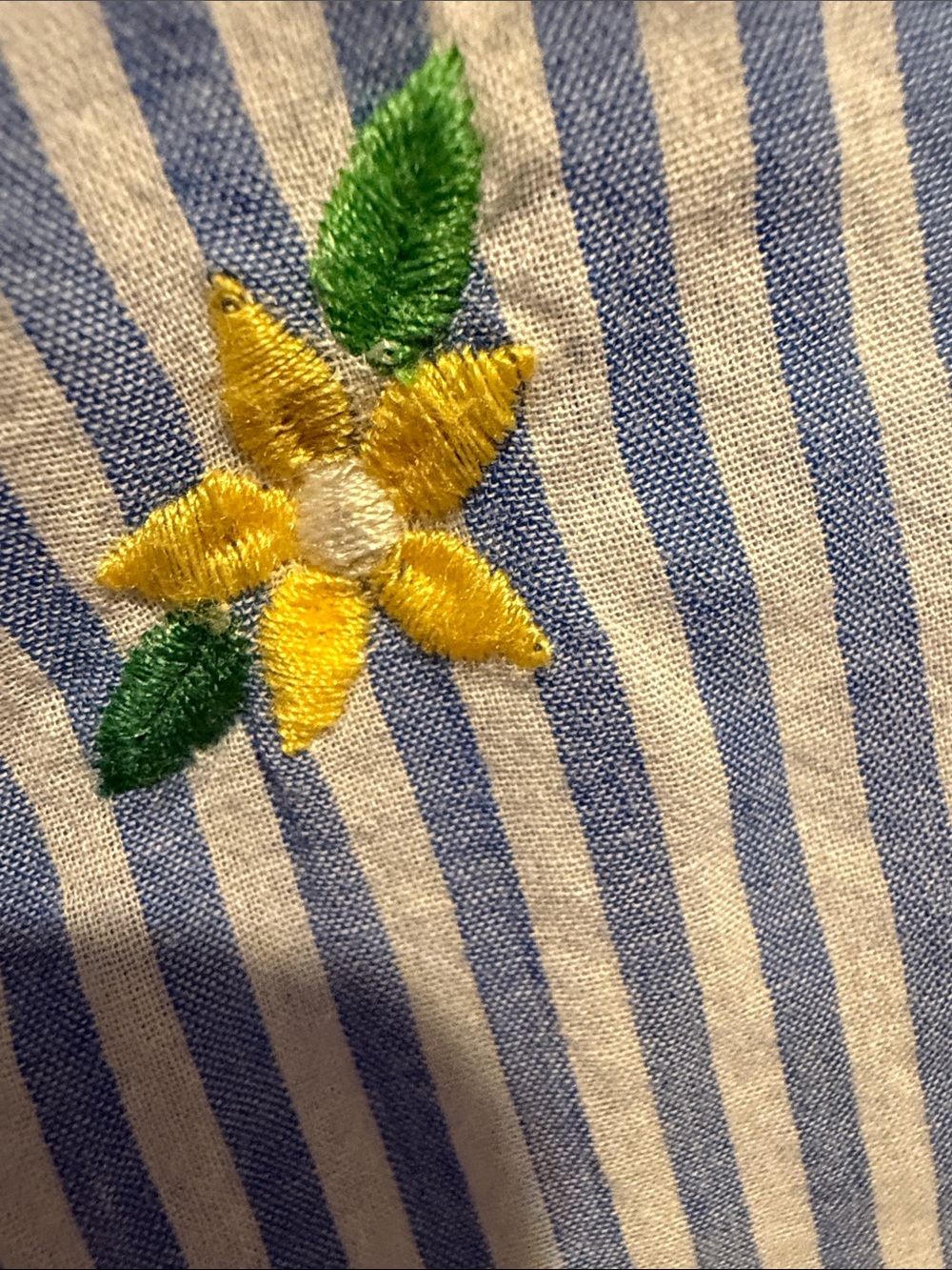 Talbots Blue Stripe Sleeveless Button-Up Top with Yellow Floral Embroidery - Picture 4 of 5